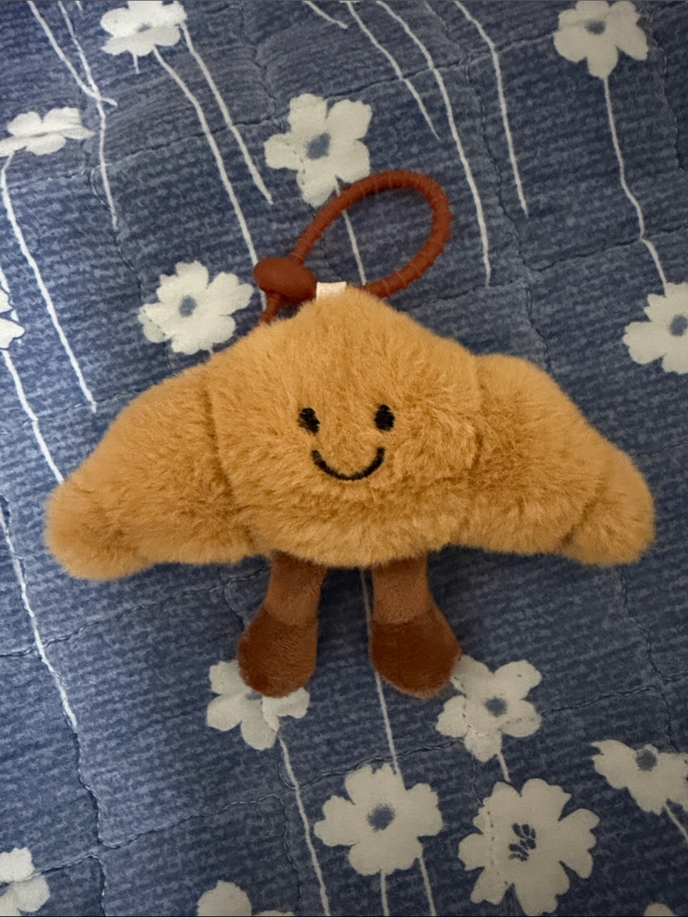 Plush Smiley Croissant Keychain - Brown